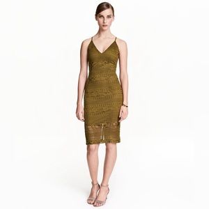 Olive green lace midi bodycon dress